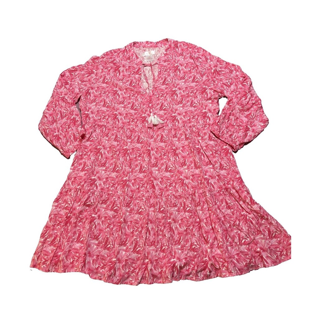 Stella Parker Women's Tunic Summer Dress Long Sleeves Vibrant Pink Floral XL